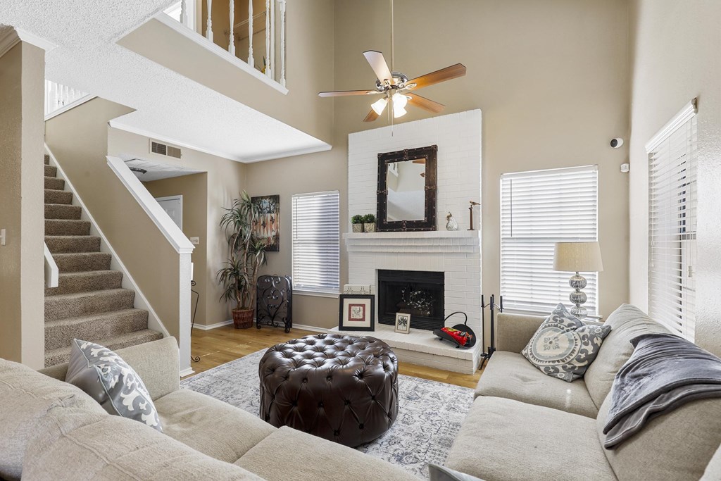 Living room area with fireplace