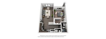 A floor plan of a house with a living room, dining room, kitchen, and bedrooms.