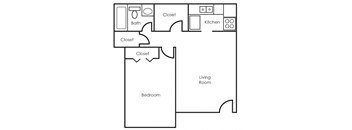 A simple black and white drawing of a house layout.