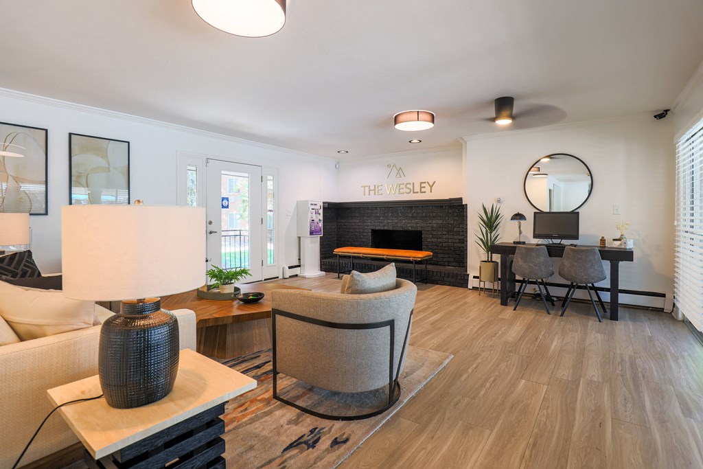 clubhouse living room with fireplace