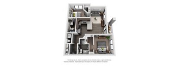 A floor plan of a house with a kitchen, living room, and two bedrooms.