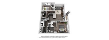 A floor plan of a house with a kitchen, living room, and two bedrooms.