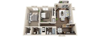 a 1 bedroom floorplan with a bathroom and a living room