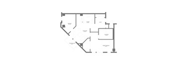 A floor plan of a house with a living room, dining room, kitchen, and two bedrooms.