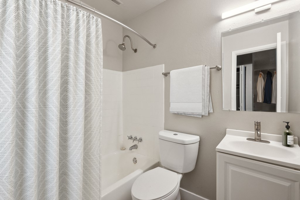a bathroom with a shower and a toilet and a sink