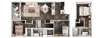 the floor plan of a bedroom with a bathroom and a living room