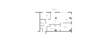A floor plan of a house with a living room, dining room, kitchen, and two bathrooms.