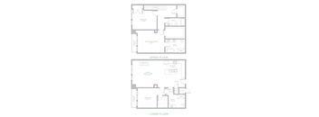 A drawing of a two-story house with labeled rooms.