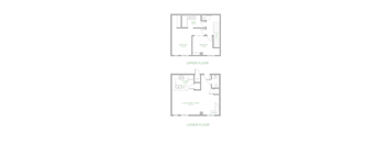 A drawing of a two-story house with labeled rooms.