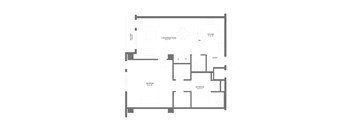A floor plan of a house with a living room, dining room, kitchen, bathroom, and entry.