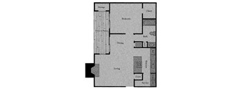 A floor plan of a house with labeled rooms such as Bedroom, Kitchen, and Living.