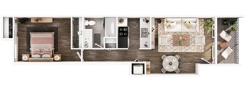 the suite floor plan with bedroom and living room