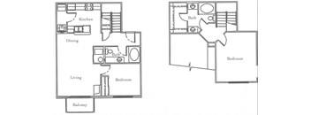 A floor plan of a two bedroom apartment with a balcony.
