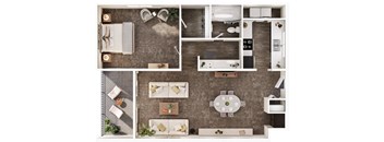 a 1 bedroom floor plan with a bathroom and a living room