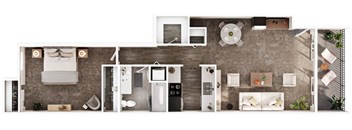 a floor plan of a bedroom with a bathroom and a living room