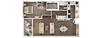 the floor plan of 850 sq ft of living space with a bedroom and a bathroom
