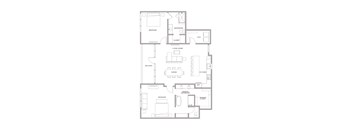 A floor plan of a house with labeled rooms such as a Living Room and Kitchen.