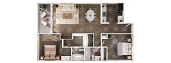a 2 bedroom floor plan with a bathroom and a living room