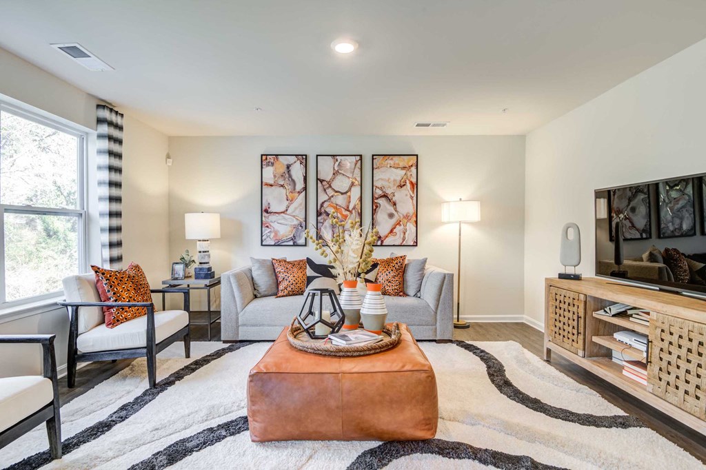 a living room with a couch and a coffee table