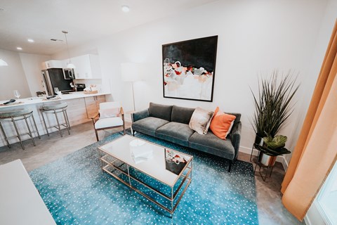 a living room with a couch and a coffee table