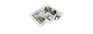 A 3D floor plan of a house with multiple rooms.