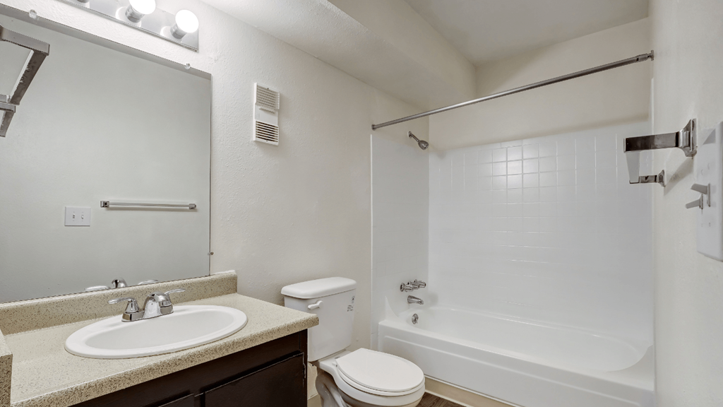 the preserve at ballantyne commons apartment bathroom with sink toilet and shower