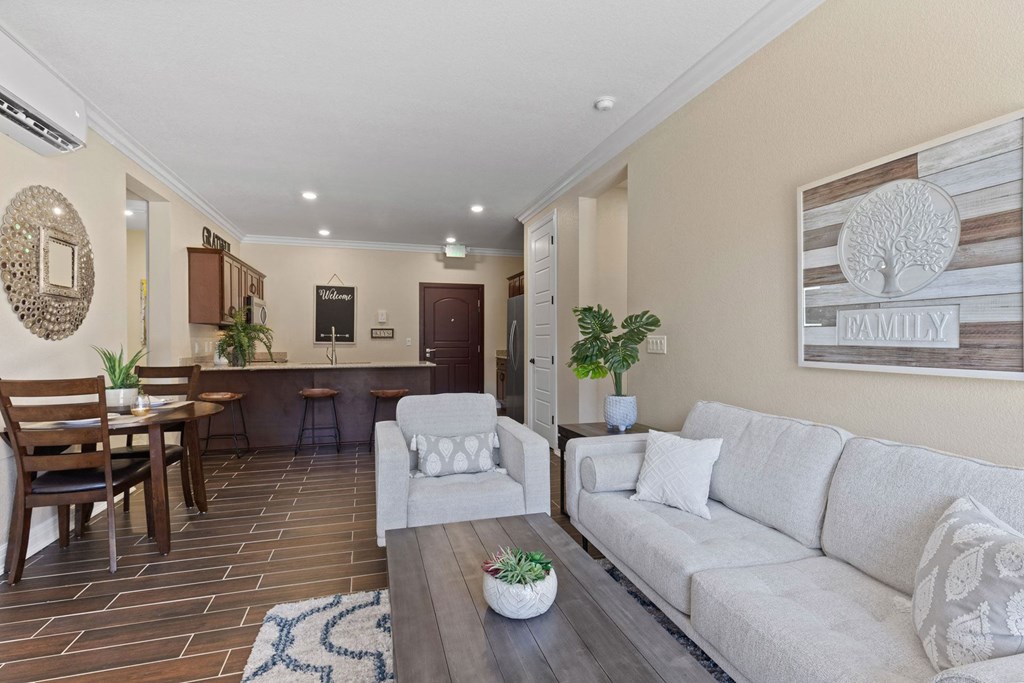 a living room with a couch and a table