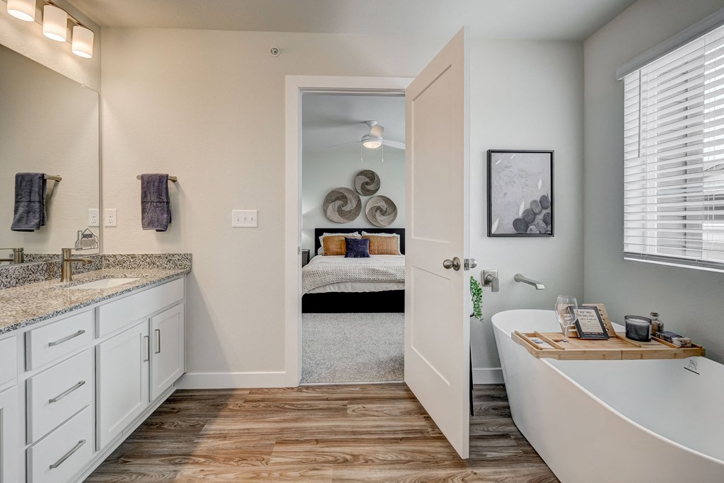 Large Bathroom with Double Vanity and Soaking Tub