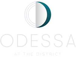 A logo with a crescent moon and the text "ODESSA AT THE DISTRICT".