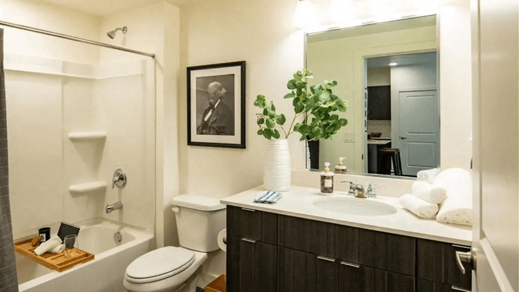 a bathroom with a sink and a toilet and a shower