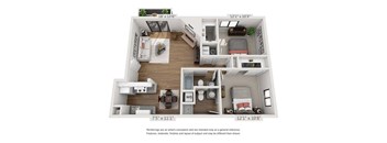 A floor plan of a small apartment with two bedrooms and a living area.
