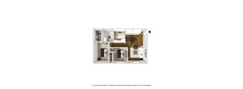 A 3D rendered image of a house layout.