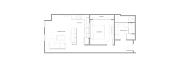 floor plan of the apartment with bedroom and living room on the first floor