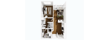 A white interior with a brown wood panel.