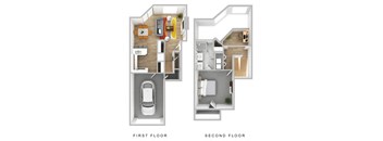 A diagram of a two-story house with labeled first and second floors.