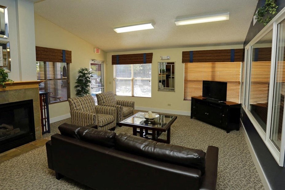 A living room with a fireplace and a couch.