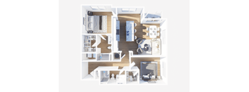 A top down view of a modern, minimalist living space.