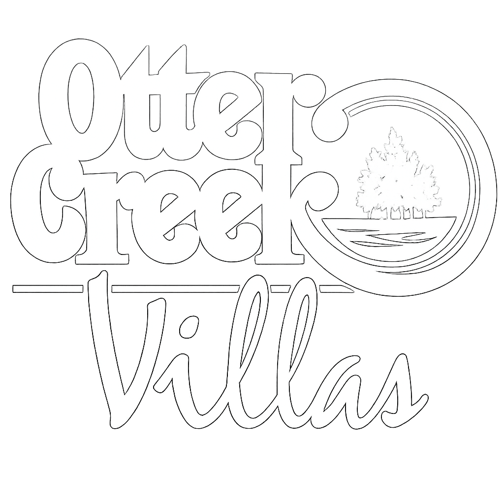 A logo for Otter Creek Villas featuring a tree and water.