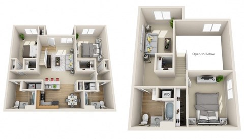 A diagram of a house layout with two different floor plans.