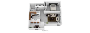 A floor plan of a house with a living room, dining room, kitchen, and bedrooms.