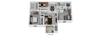 A floor plan of a house with a kitchen, living room, dining room, and bedrooms.