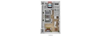 A floor plan of a house with a kitchen, living room, and bedrooms.