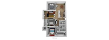 A floor plan of a house with a kitchen, living room, and bedrooms.