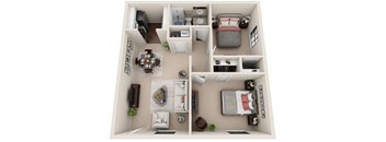 A diagram of a small apartment with two bedrooms and a living room.