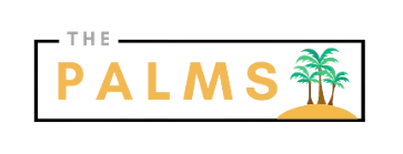A logo with the text "The Palms" and an illustration of a palm tree.
