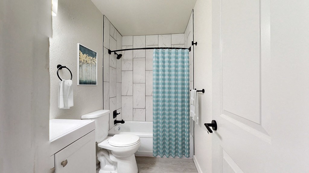 a white bathroom with a shower and a toilet and a sink