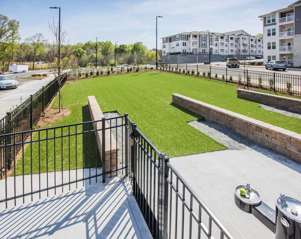 a park with a lawn and a fence around it