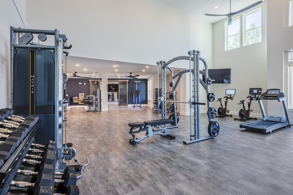 the gym at the flats at big tex apartments
