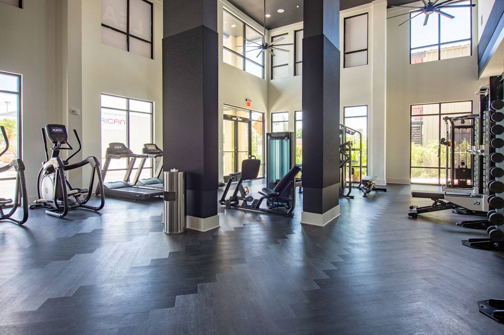 the gym at the flats at big tex apartments