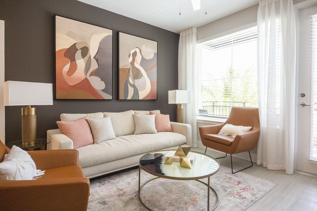 a living room with a couch and a coffee table